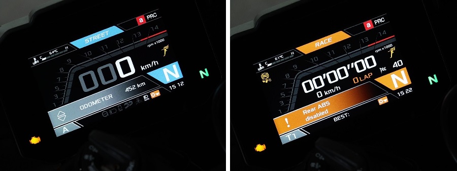 モードにより画面表示が変わるRSV4